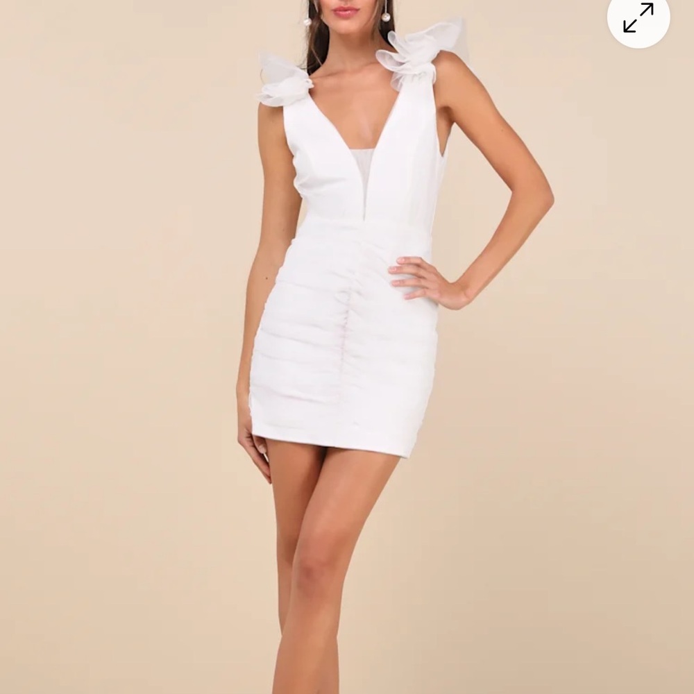 Lulu's White Mini Dress with Sheer Accents